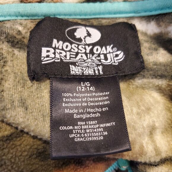 Mossy Oak Jacket Women Sz L Full Zip Camo Fleece Thumb Holes Teal Blue Trim Hunt - Picture 7 of 7